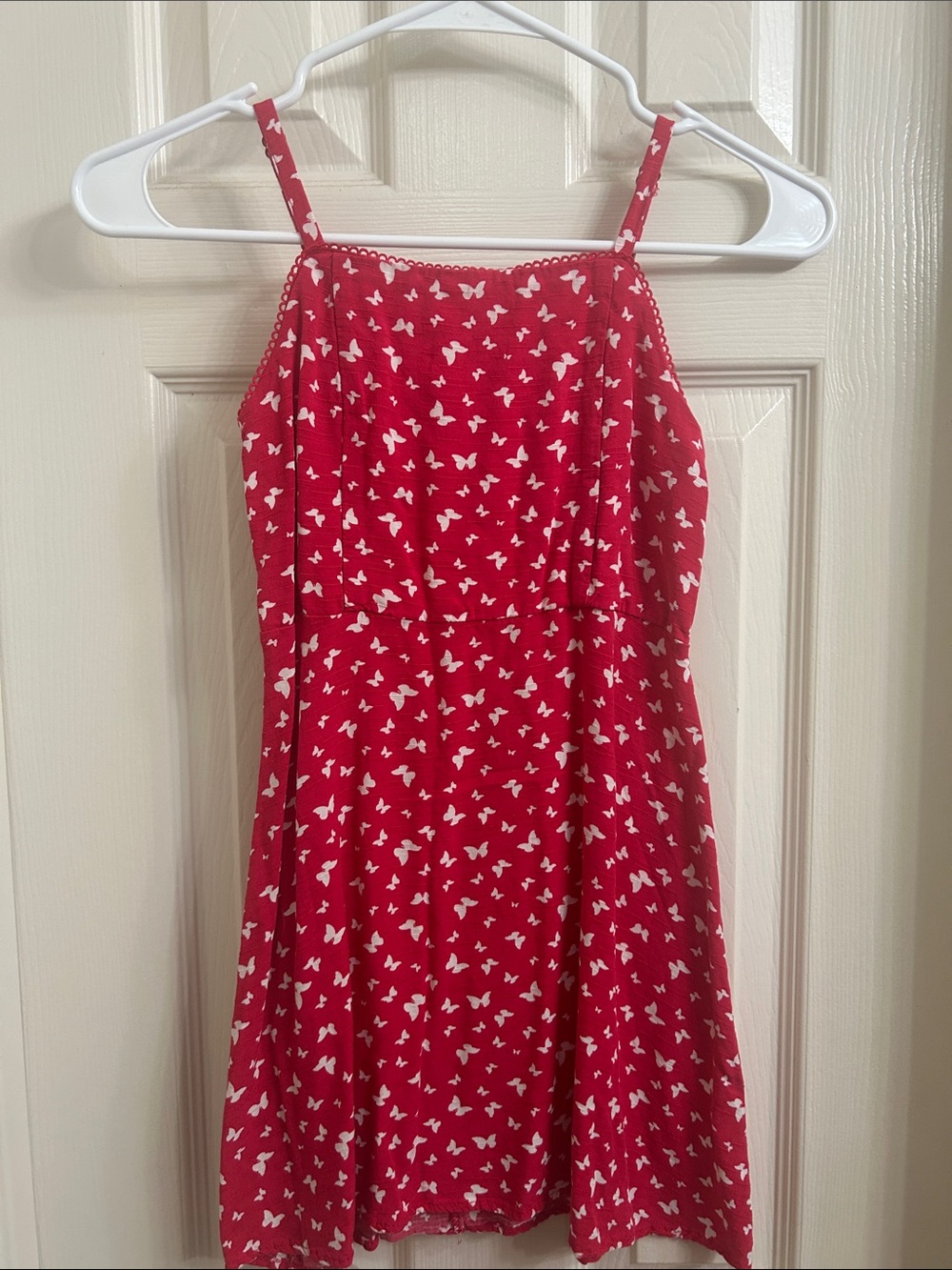 art class Red Dress with White Butterfly Print